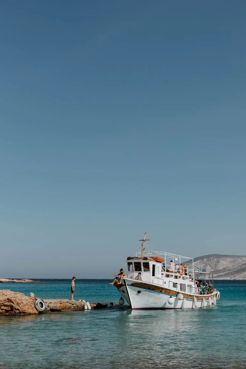 Ferry arriving at the small port in Chora, Koufonisia