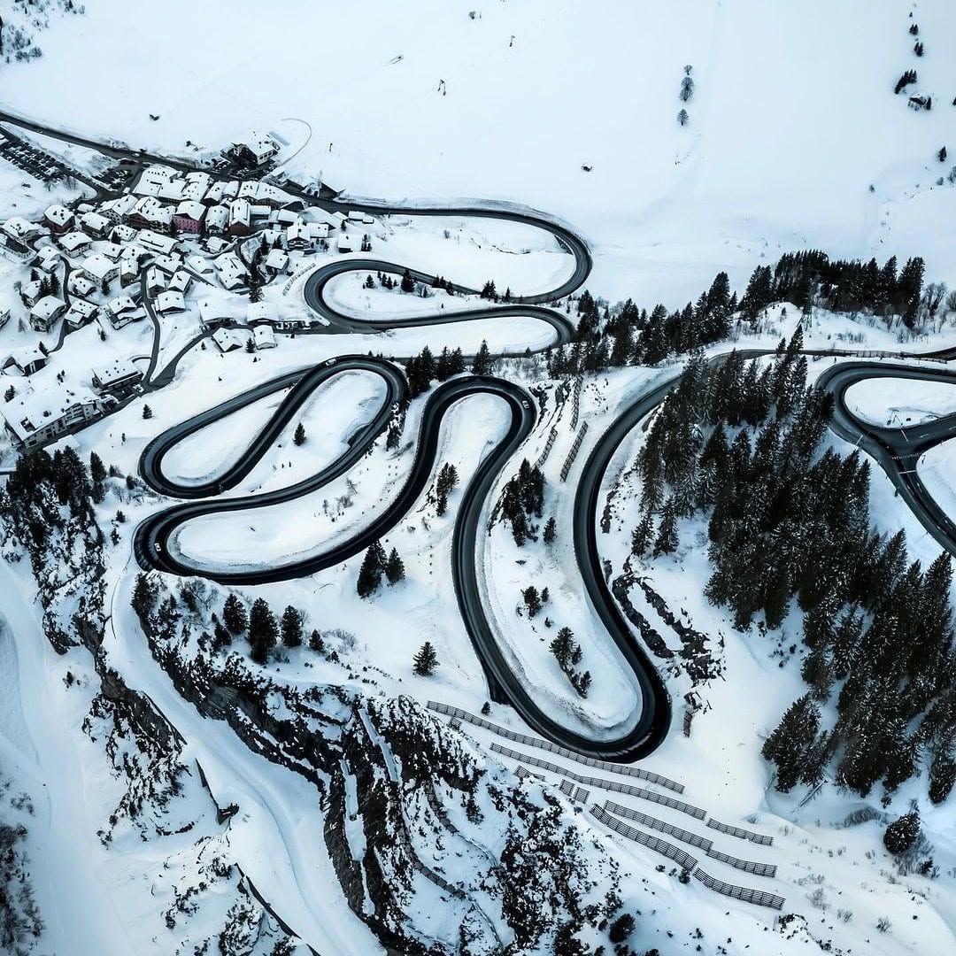 The Flexen road climbing towards Lech in winter